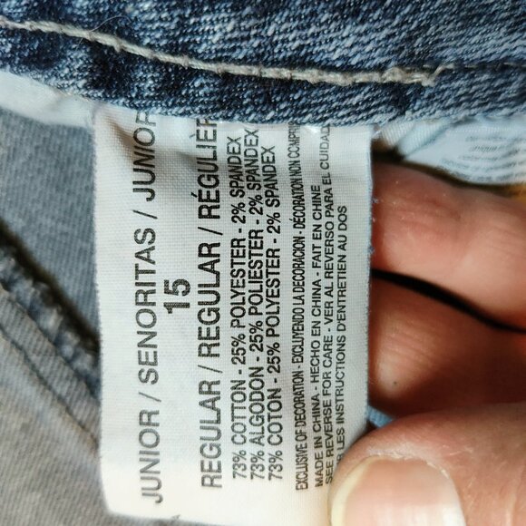 L.e.i. Ashley Louise Skinny Distressed Patchwork Jeans, Junior 15, Like New! - Picture 4 of 5